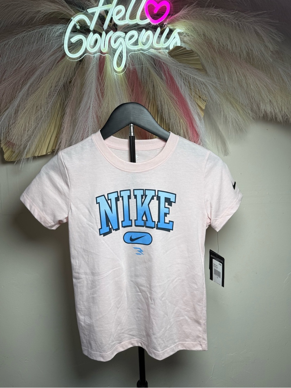 Nike Light Pink Tee with Blue Logo